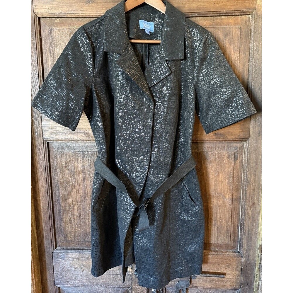 Simply Vera Wang Black Silver Metallic Belted Short Sleeve Jacket Size Large